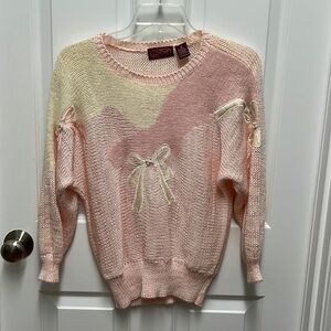 Vintage‎ Ginenne Womens Size S Pastel Satin Bow Detail Knit Sweater Fairy Kei
